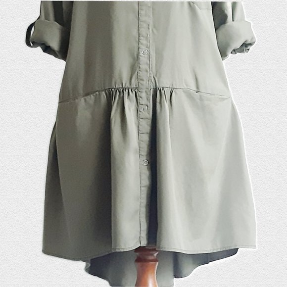 Zara Olive Green Denim Shirt Dress - Size M - Picture 4 of 7